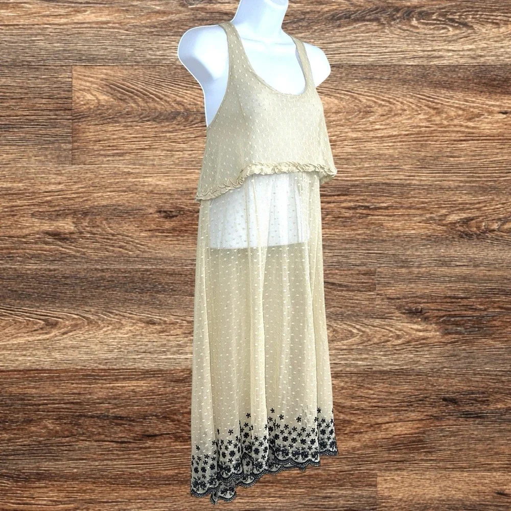 Intimately‎ Free People Swiss Dot Mesh Lace Slip Dress Size S Ivory Boho Fairy